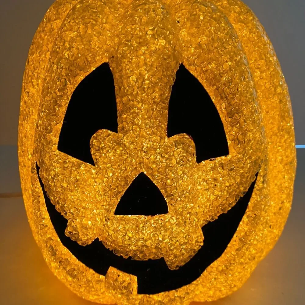 Zauder's Orange Lighted Melted Plastic Popcorn Halloween Jack O Lantern Pumpkin